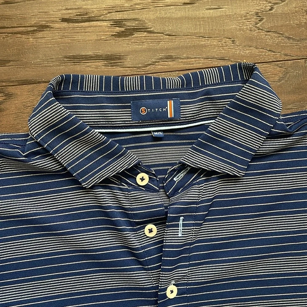 Stitch Brand Men’s Polo Size M/L Blue with White Stripes High Quality!
